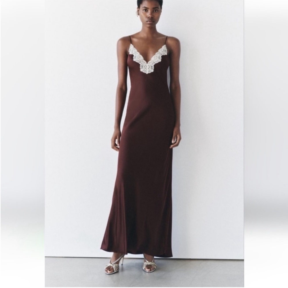 Zara Burgundy Maxi Lace Slip Dress- NWT